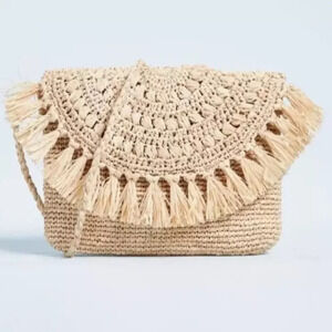 Mar y Sol Revolve Mia Crossbody Bag Purse Straw Raffia Beach Tan Beige
